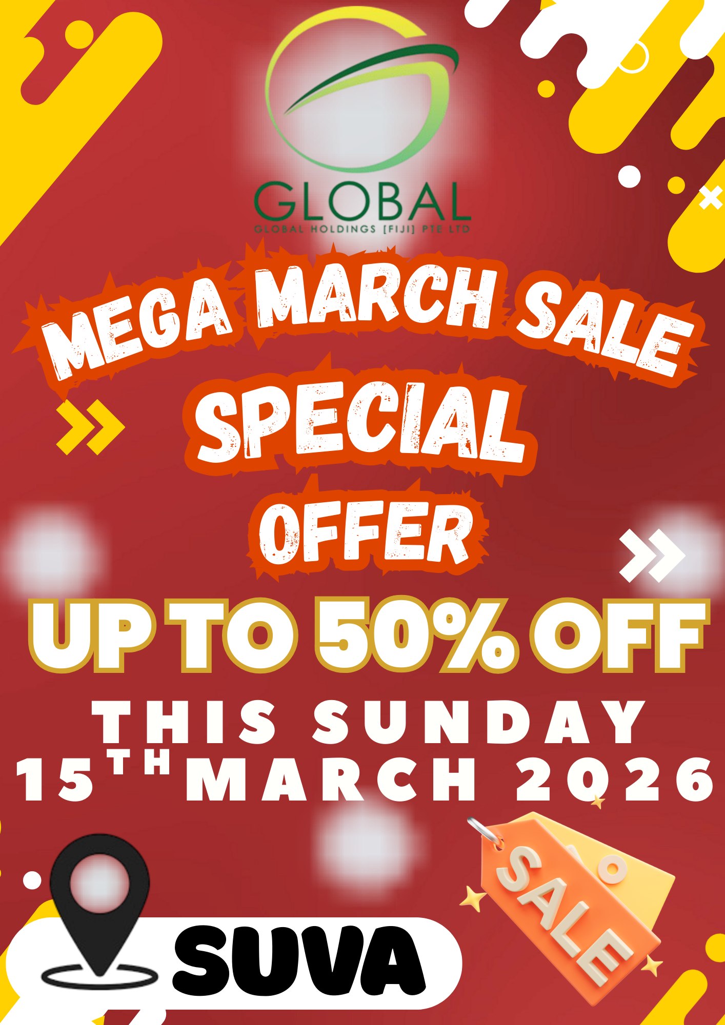 Global Fiji Facebook ad: SUVA ONE DAY MEGA MARCH SALE!