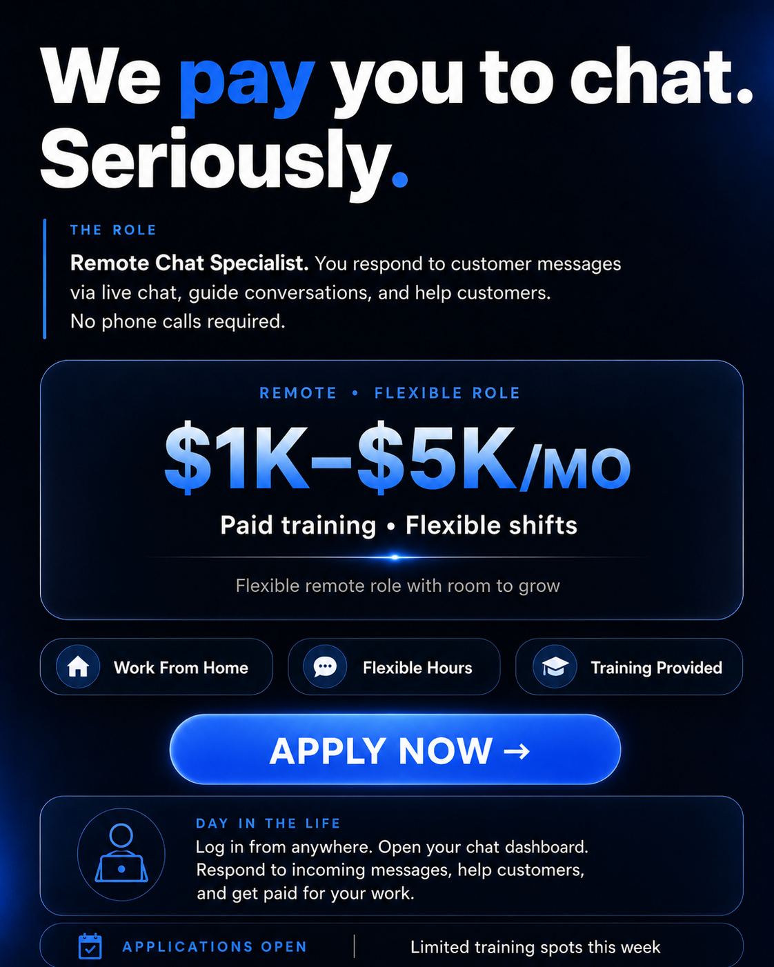 Dionysus Management Agency Facebook ad: Remote Chat Specialist
