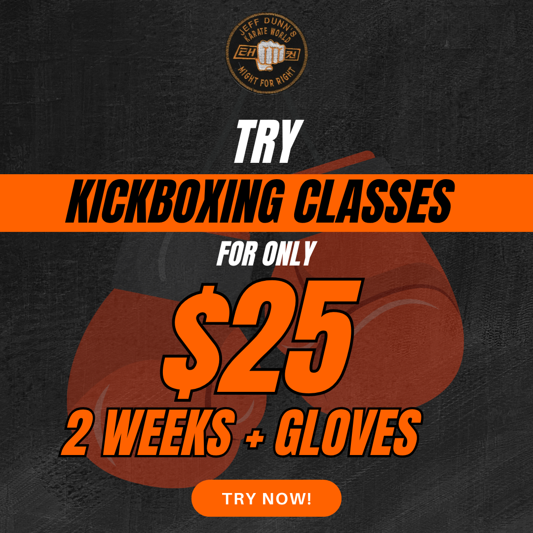 Karate World Kenilworth Facebook ad: Get Fit Fast, Kickboxing $25!