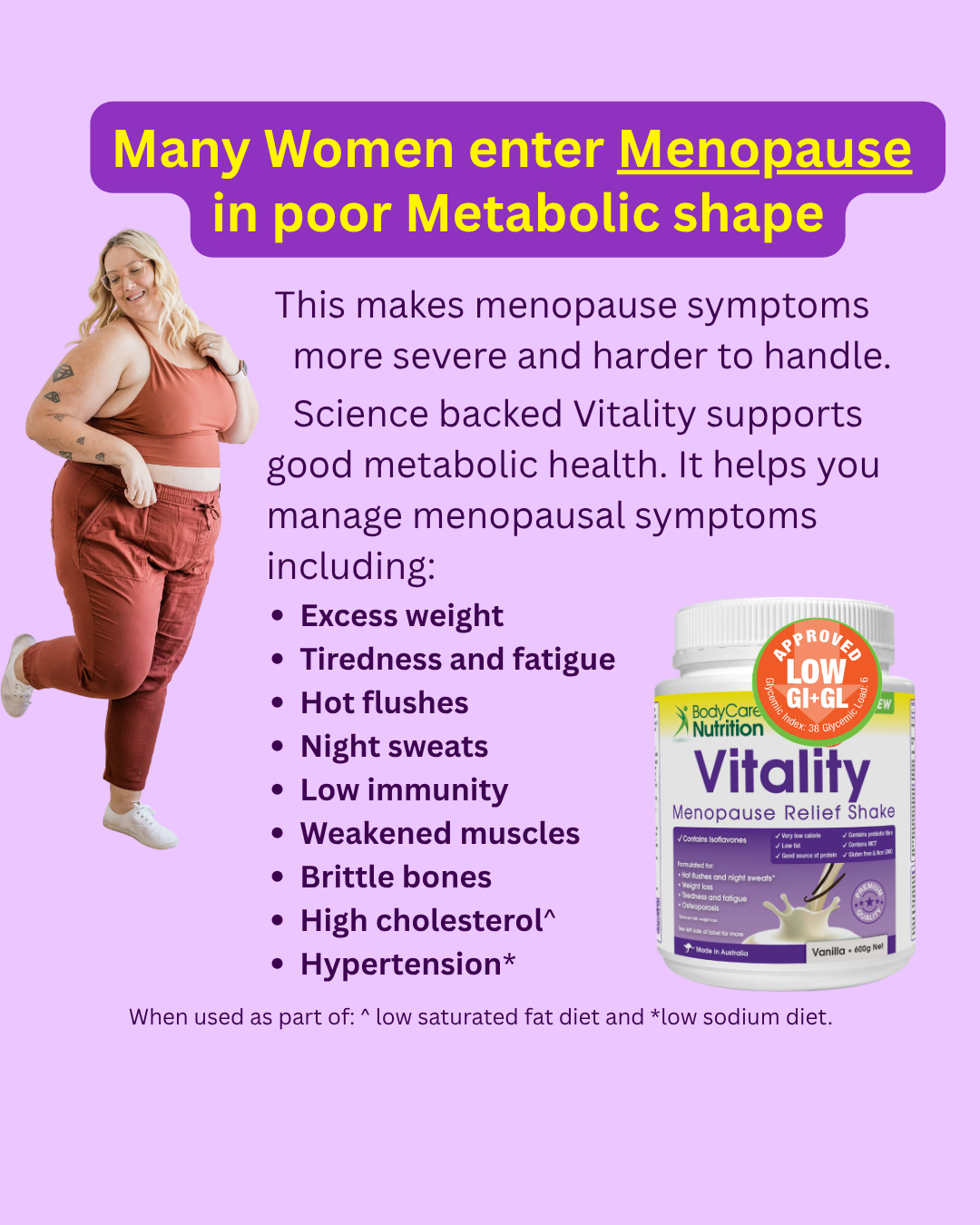 Bodycare Nutrition Facebook ad: Being in shape helps reduce menopause symptoms