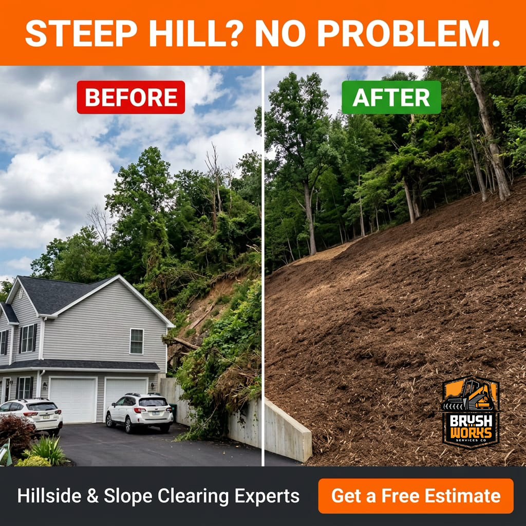 Brushworks Services Co. Facebook ad: Hillside Cleared in 1 Day