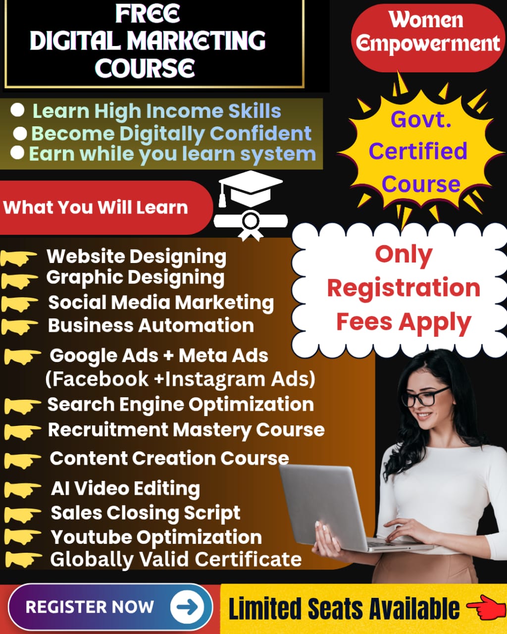 Women empowerment coach Facebook ad: Learn on demand skills to get ready for Remote Work