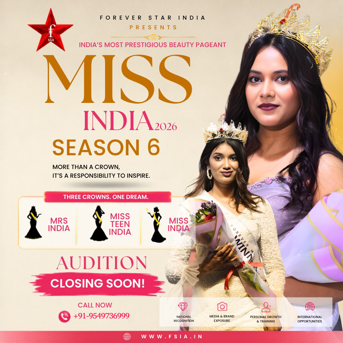 Forever Star India f-sia Facebook ad: Auditions Open: Forever Miss India 2026, Mrs India 2026…