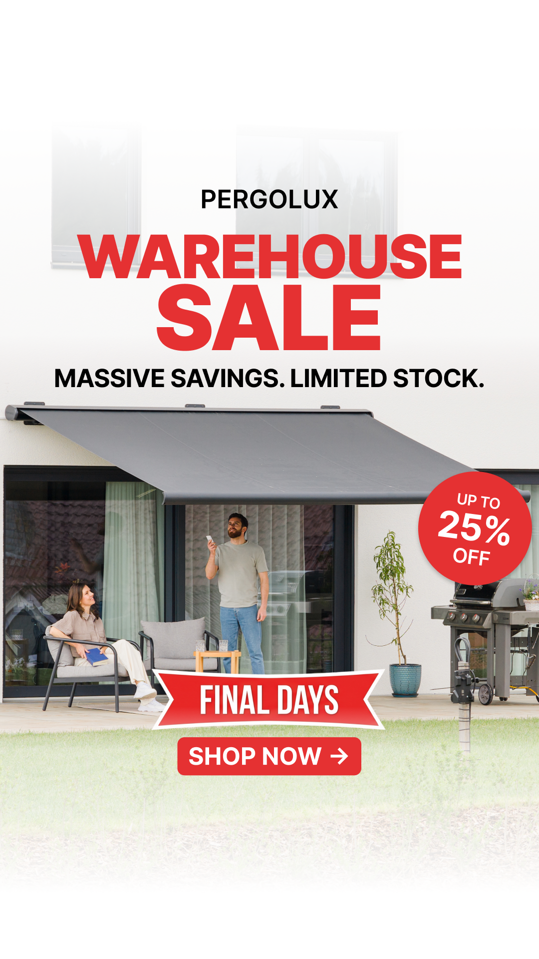pergolux.au Facebook ad: 25% Off All Awnings