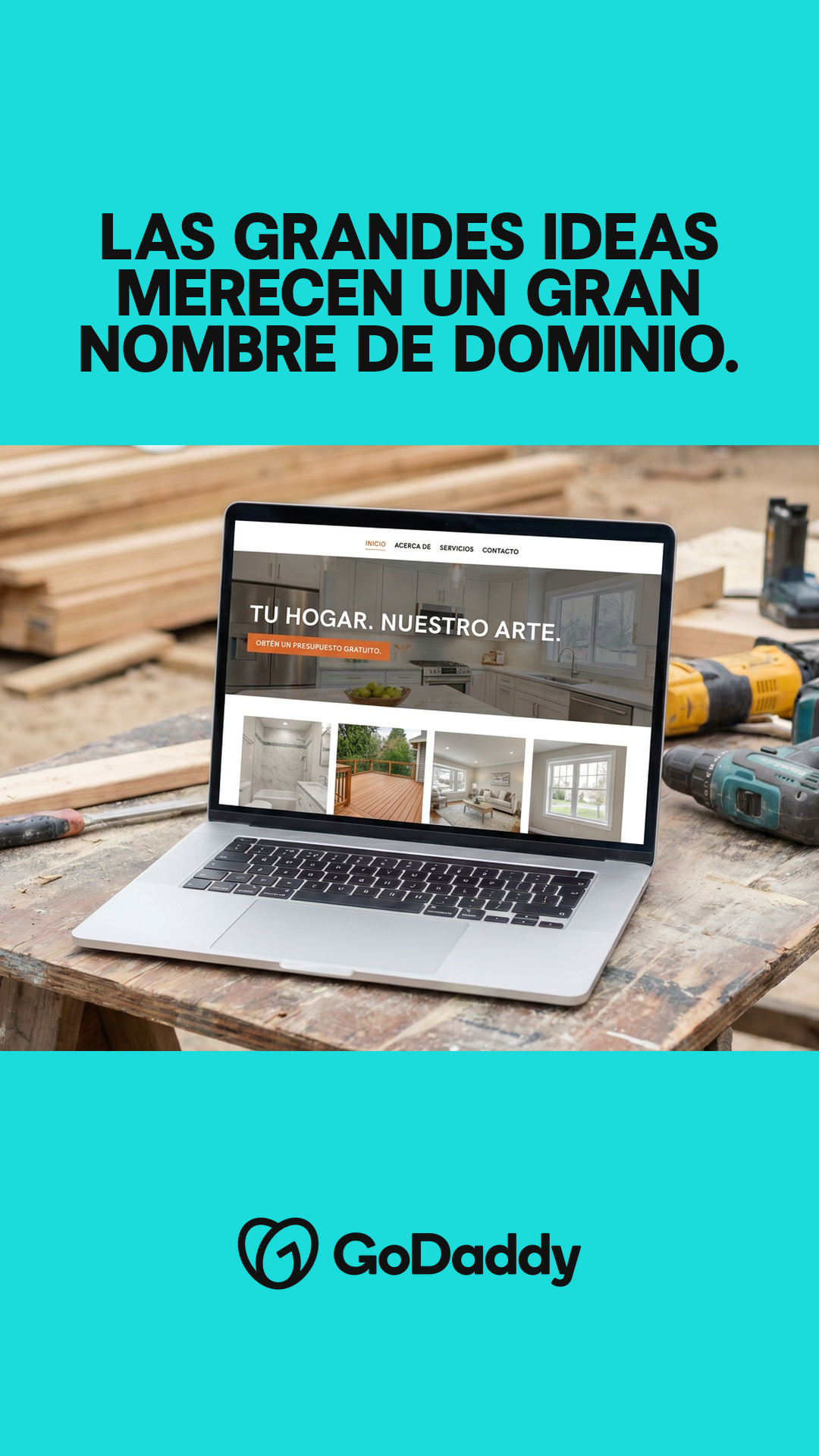 GoDaddy España Facebook ad: Tu.com está a solo una búsqueda de distancia