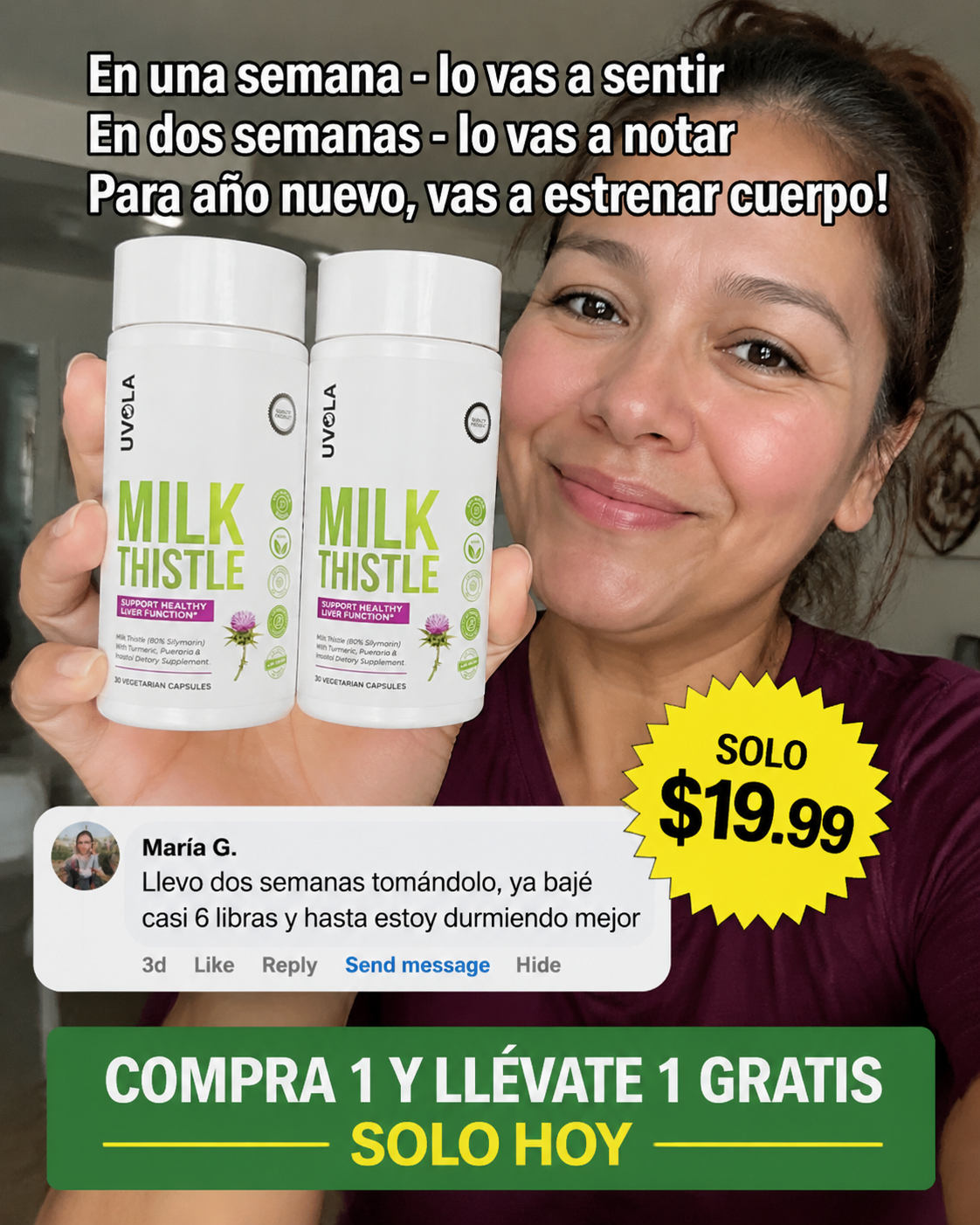 Uvola Supplements Facebook ad: Despierta el verdadero potencial de tu cuerpo