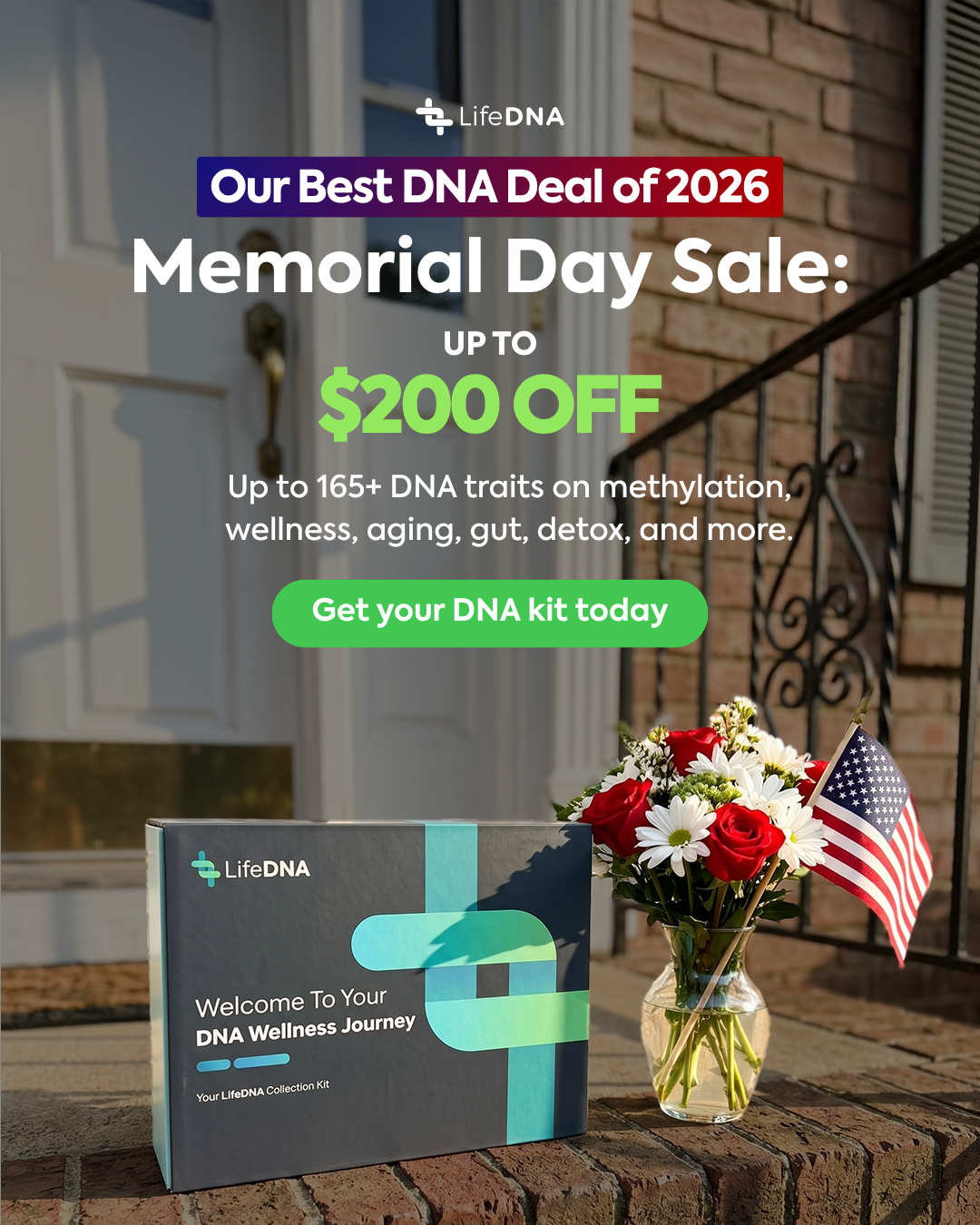 LifeDNA Facebook ad: Memorial Day Sale: Up to $200 Off Your DNA Test