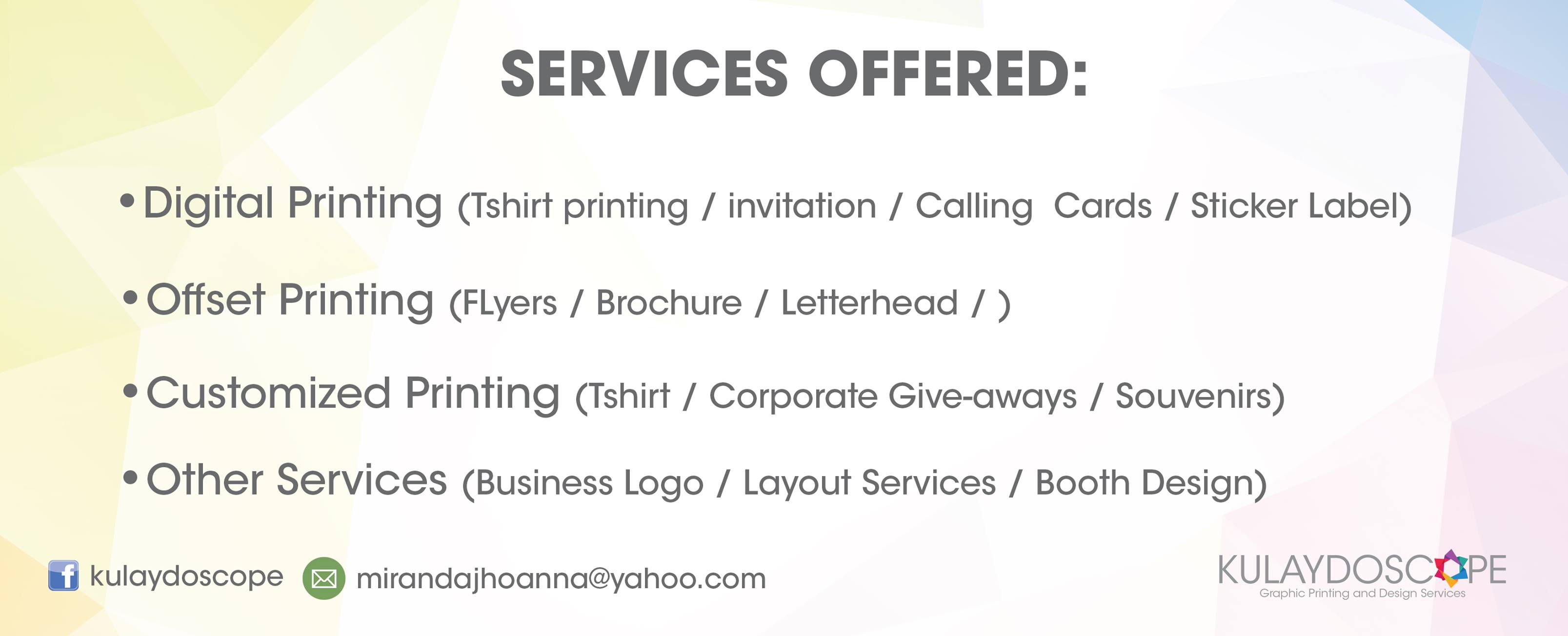 Kulaydoscope Facebook ad: customized shirt printing