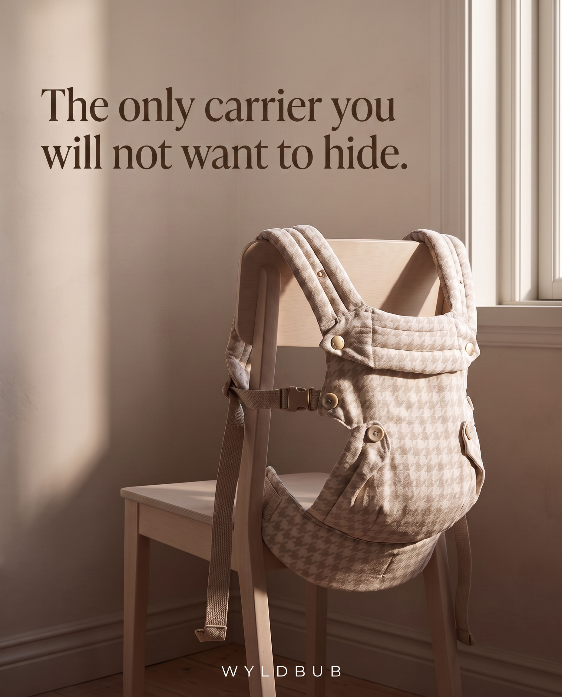 Wyld Bub Facebook ad: The Houndstooth Baby Carrier