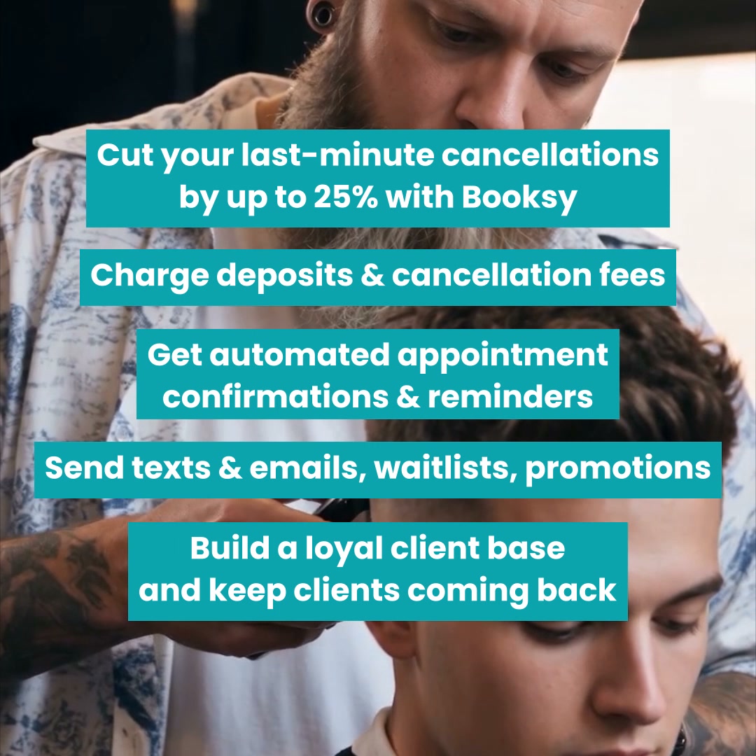 Booksy UK Facebook ad: Try Booksy FREE for 7 days. No credit card or commitment…