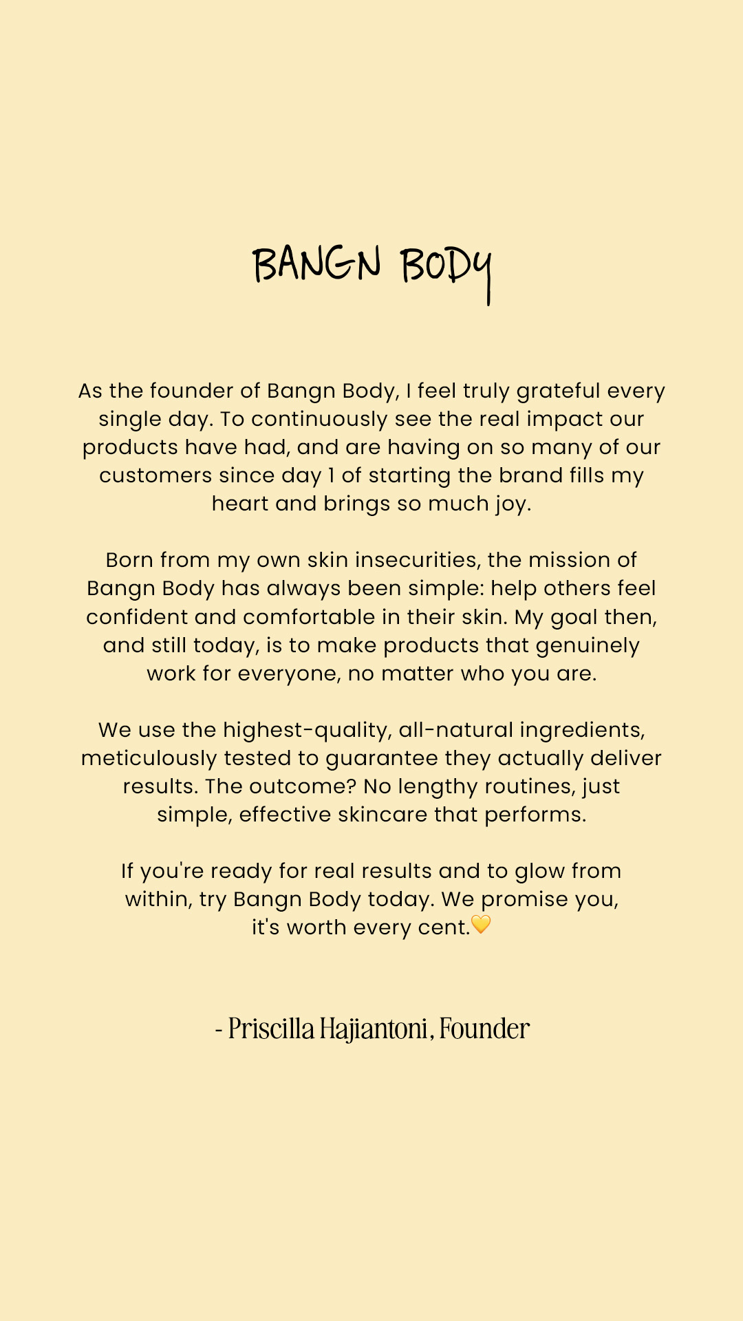 Priscilla, Founder & CEO of Bangn Body Facebook ad
