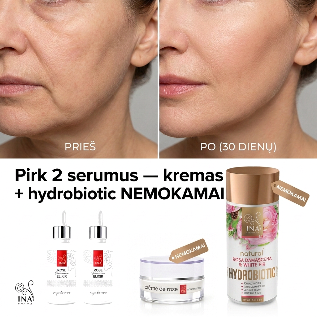 Organinė Kosmetika - InaEssentials.LT Facebook ad: Pirk 2 serumus ir gauk 2 dovanas