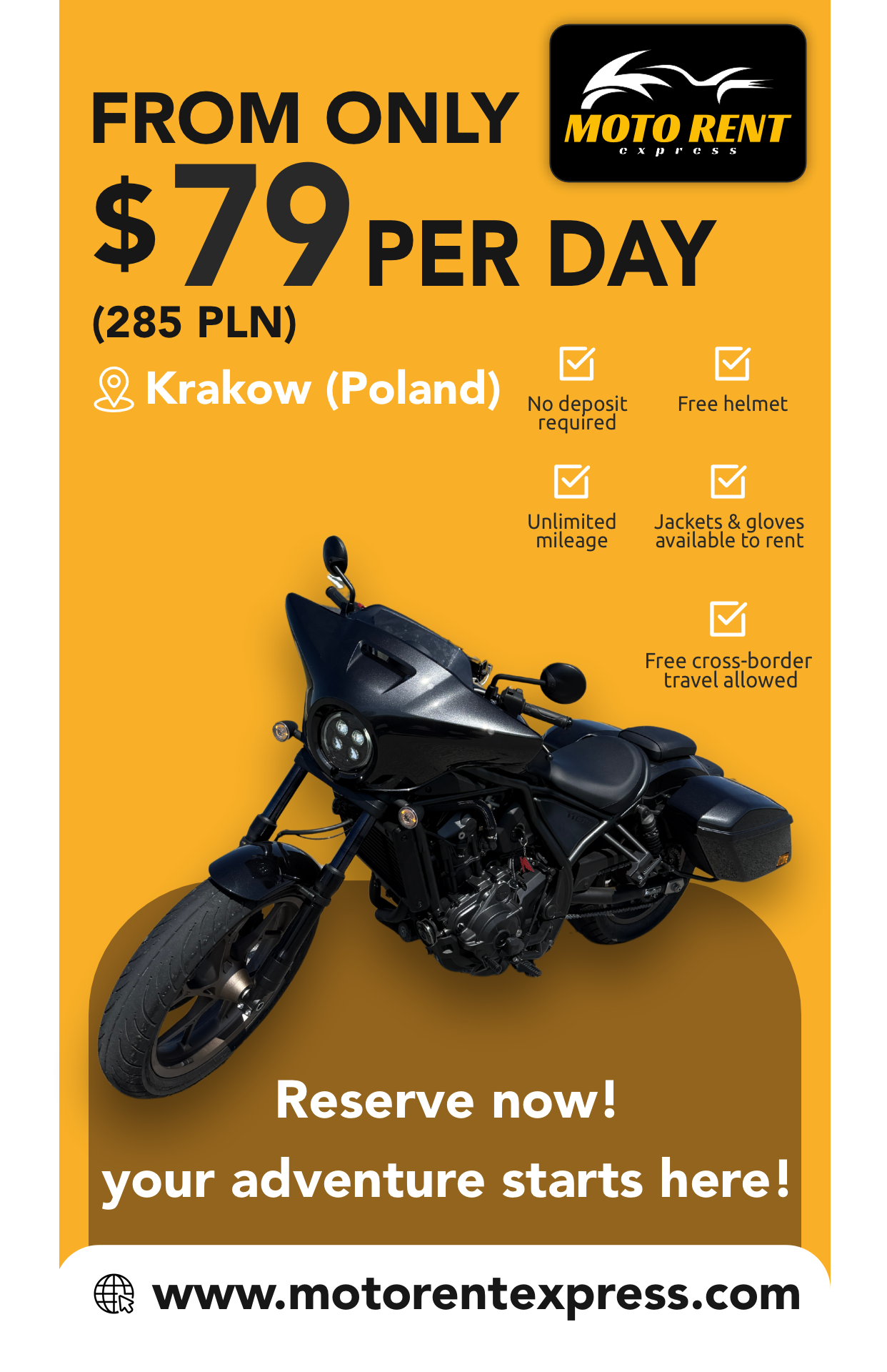 Moto Rent Express Kraków Facebook ad from Dec 29, 2025