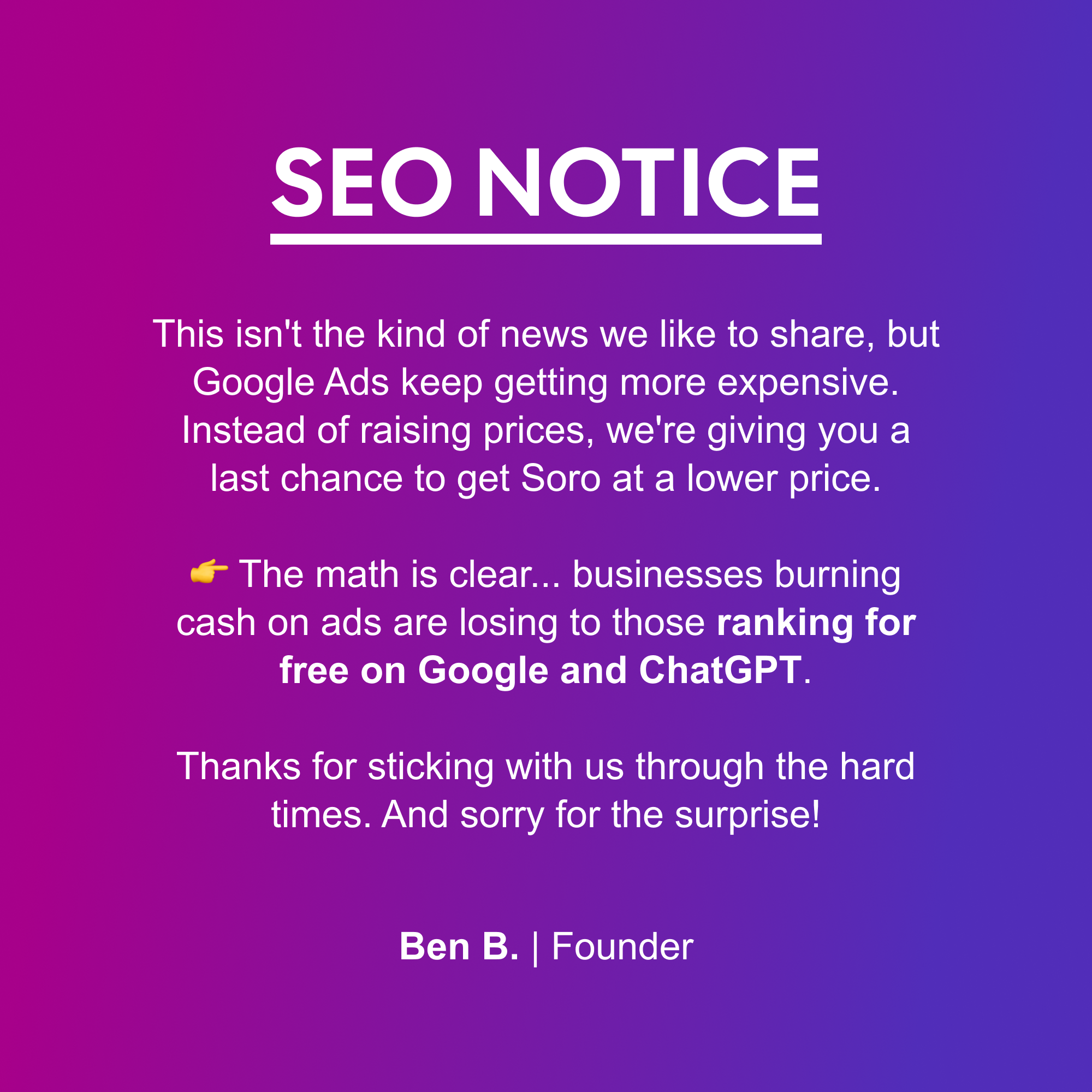 Soro SEO Facebook ad
