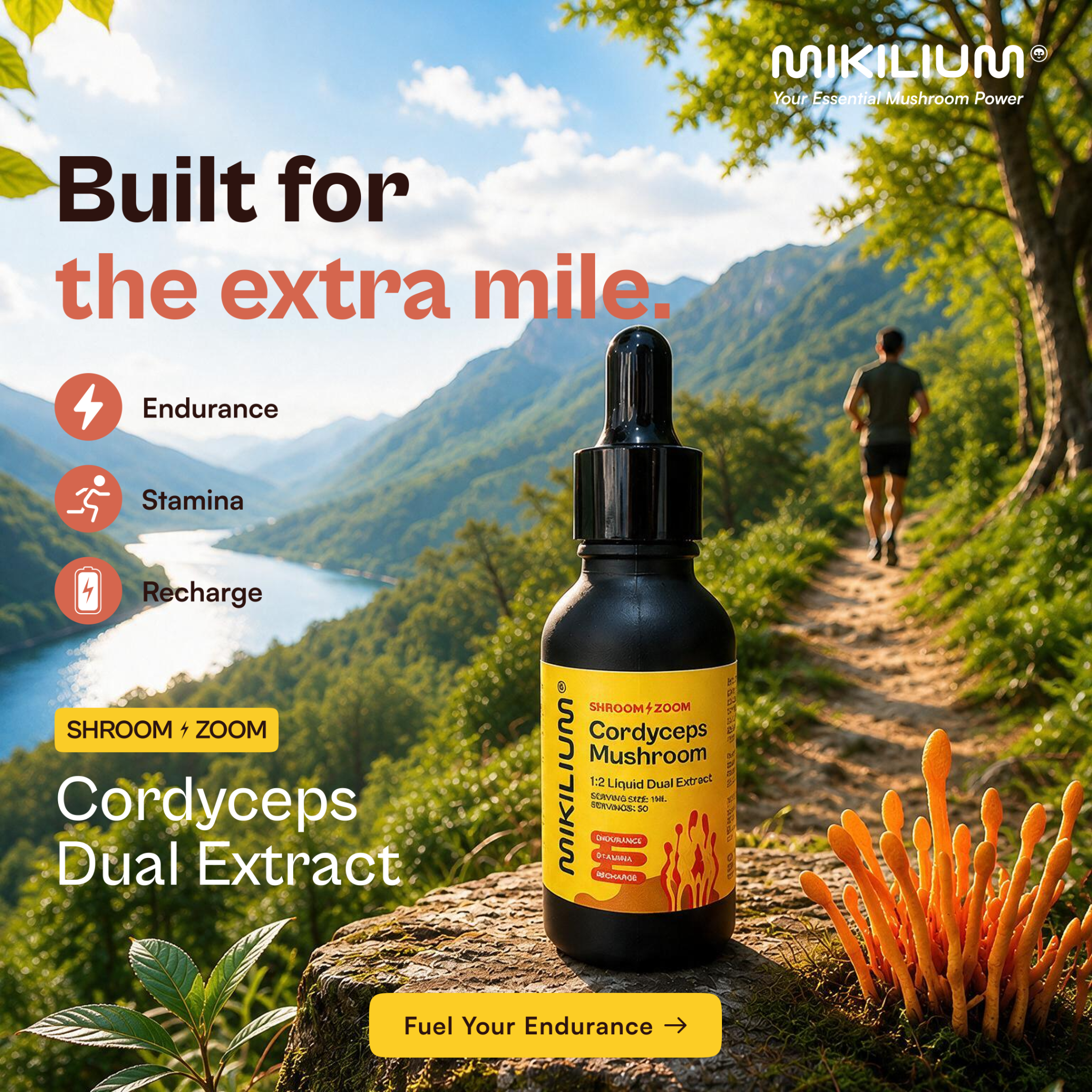 Mikilium Mushrooms Facebook ad: Built For The Extra Mile