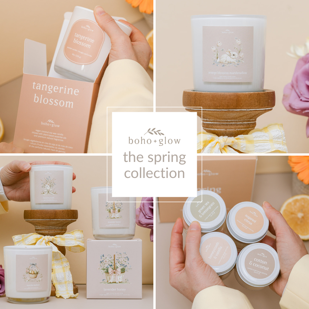 boho + glow Facebook ad: Fresh blooms, sweet citrus, cozy comfort.
