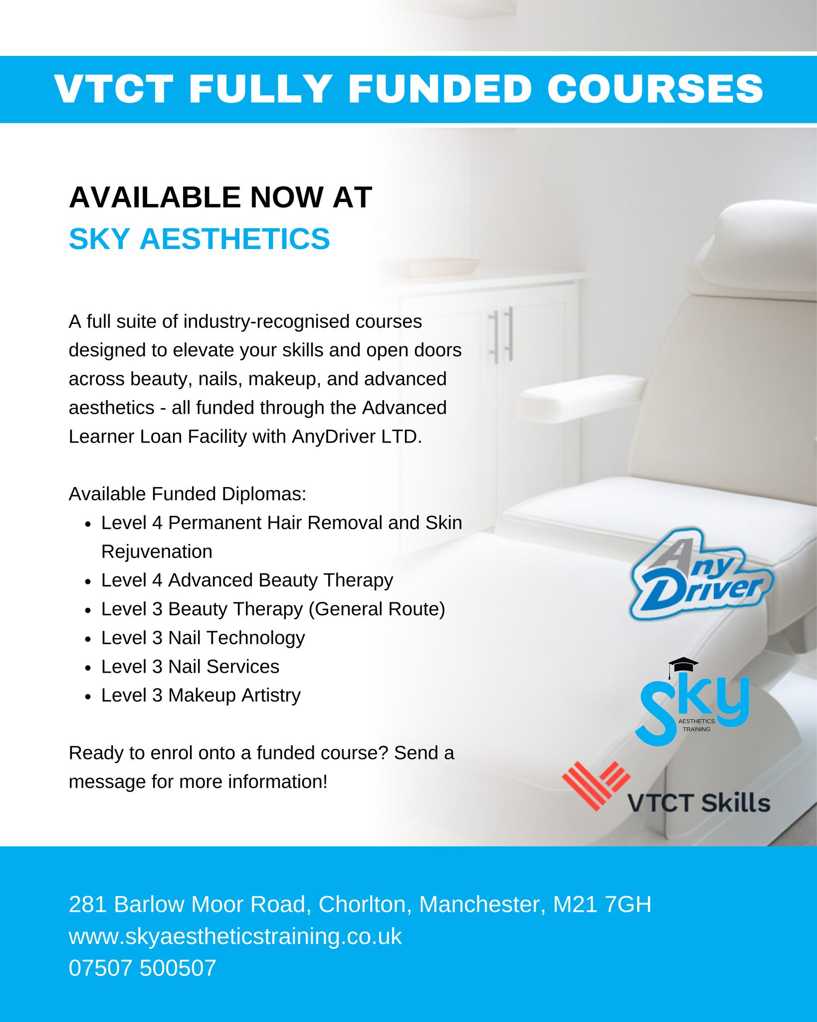 Sky Aesthetics Training Facebook ad: VTCT FULLY FUNDED COURSES