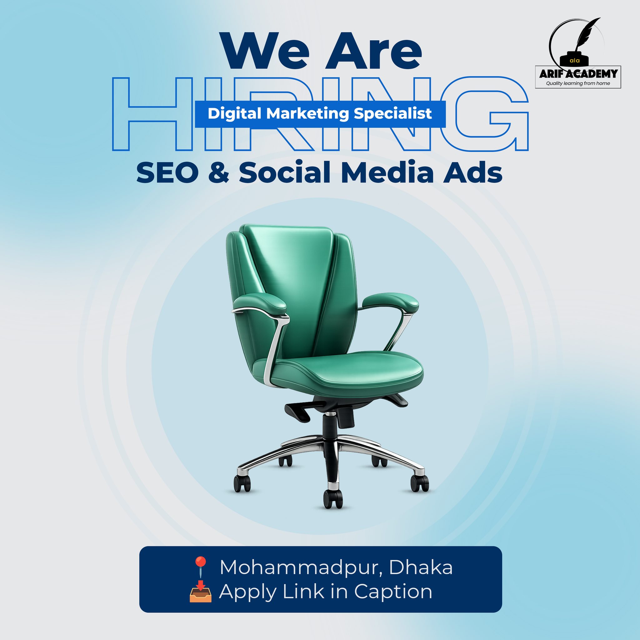 Arif Academy Facebook ad: We are Hiring: Digital Marketer (SEO & Social…