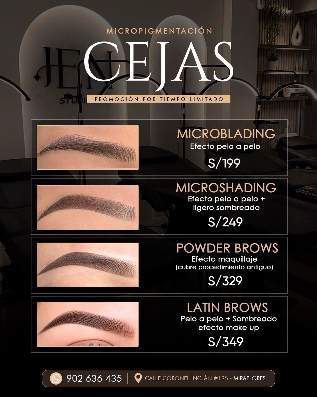Jen Studio & Spa Facebook ad: CEJAS PERFECTAS DESDE S/199