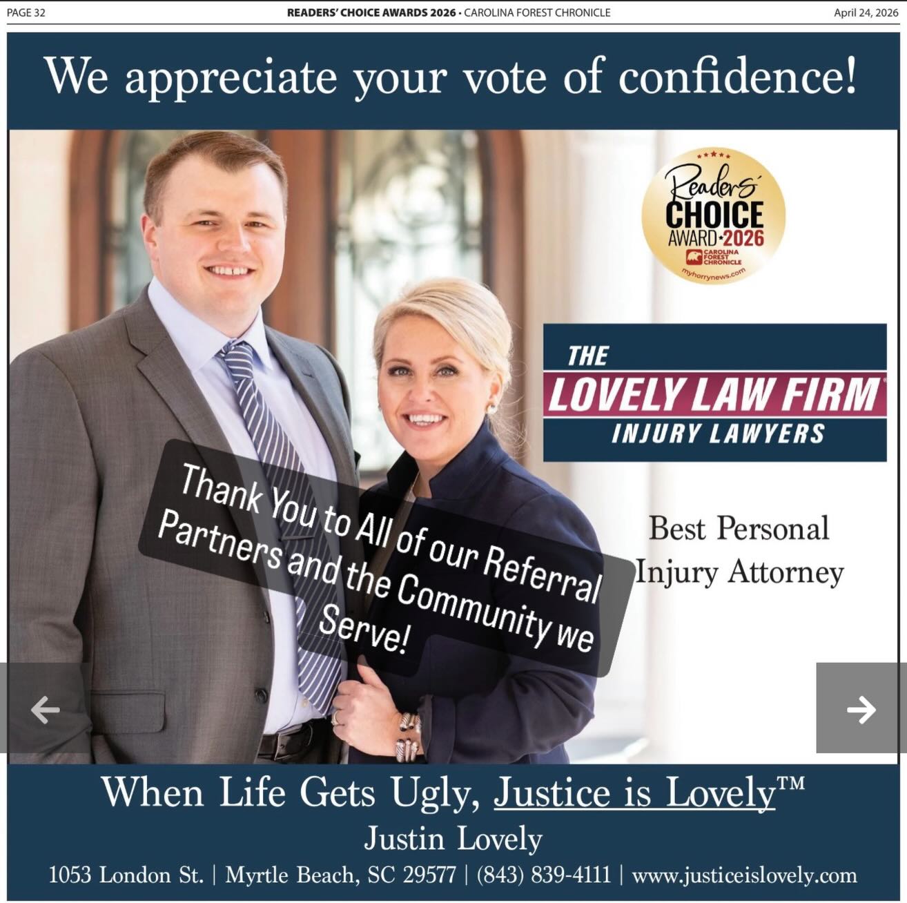 The Lovely Law Firm Injury Lawyers Facebook ad: Check out the latest edition of the Carolina…