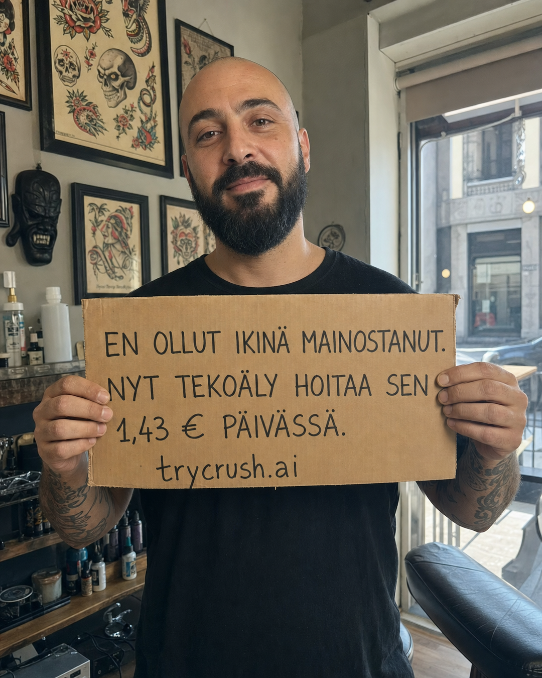 trycrush.ai Facebook ad: En ollut ikinä mainostanut