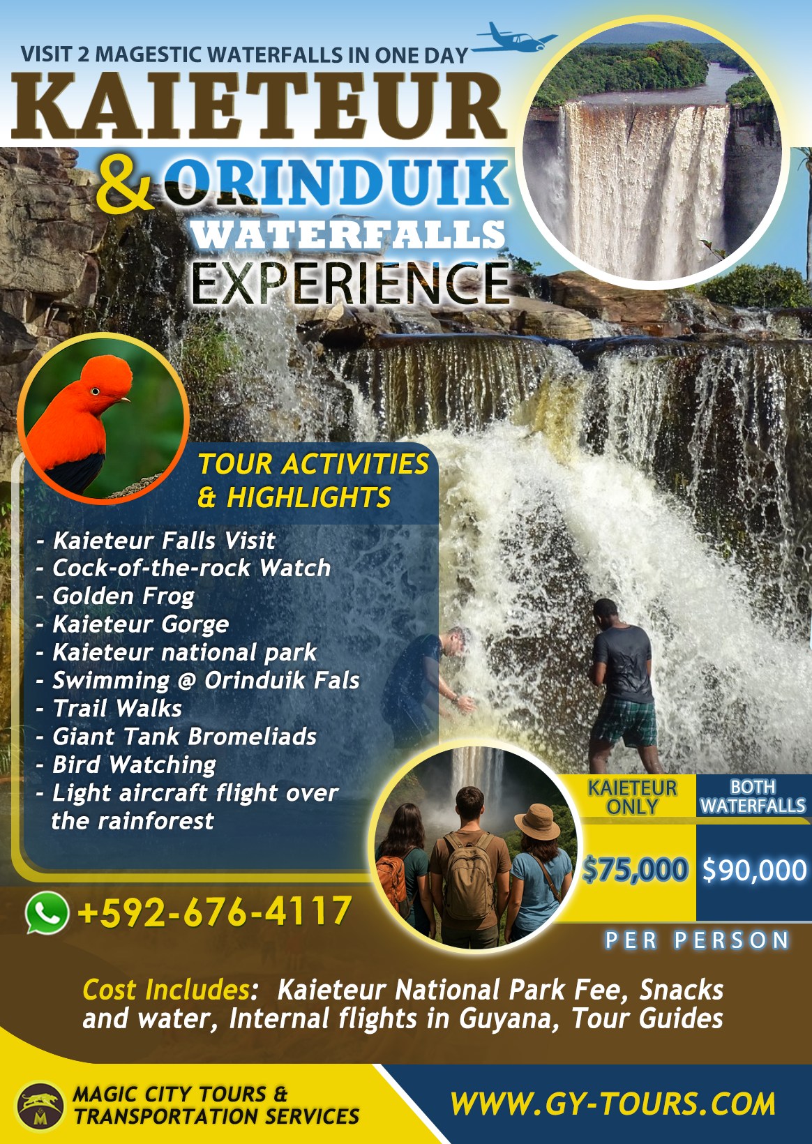 Guyana Tours & Transportation Services Facebook ad: Experience Guyana’s Majestic waterfalls with our…
