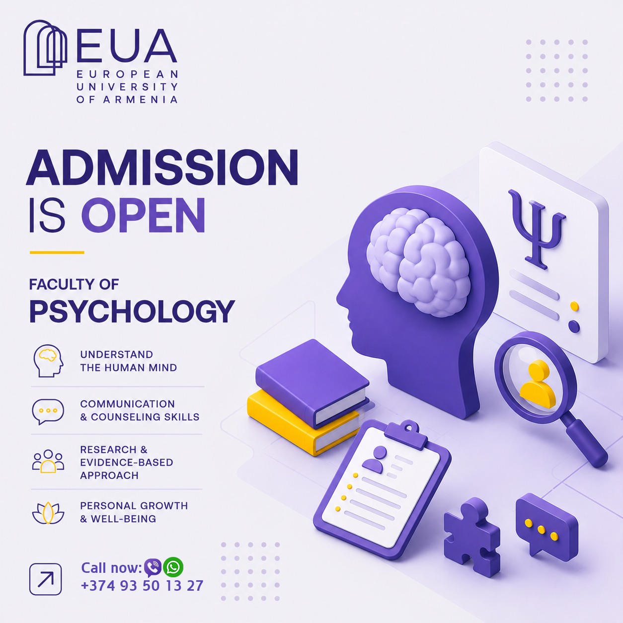 European University of Armenia / Հայաստանի Եվրոպական համալսարան Facebook ad: Հոգեբանությունը կյանքեր փոխելու գործիք է։