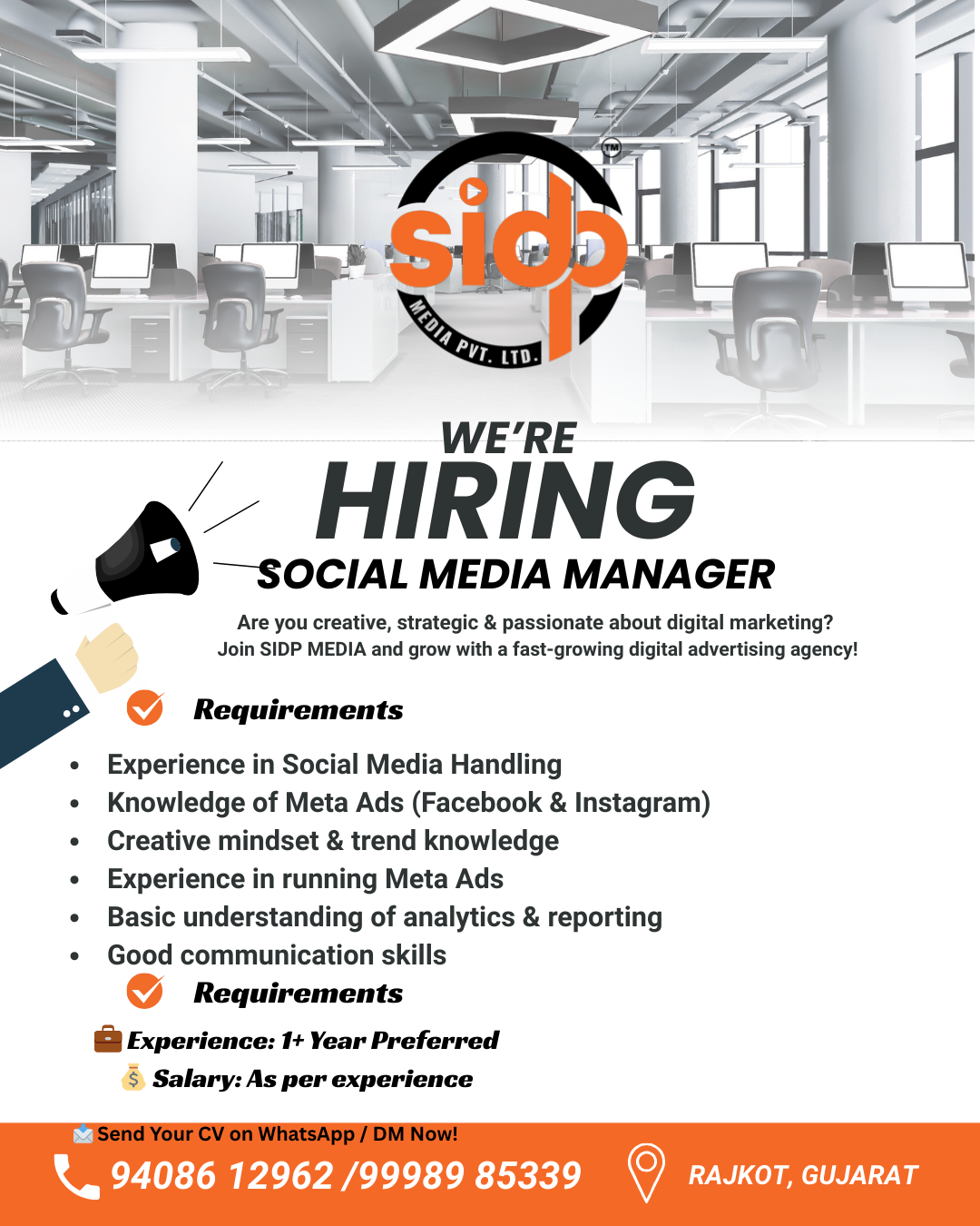 SIDP MEDIA PVT LTD Facebook ad: WE’RE HIRING, JOIN SIDP MEDIA PVT.