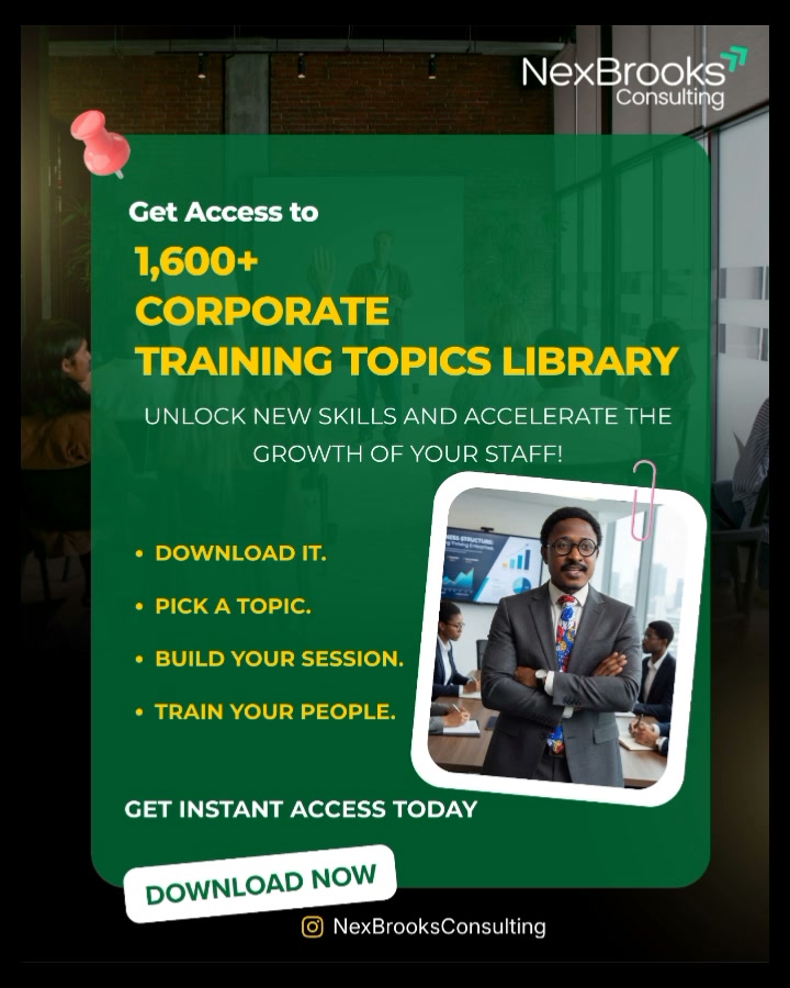 NexBrooks Consulting Facebook ad: EQUIP YOUR STAFF TODAY FROM 1,600+ TRAINING TOPICS…