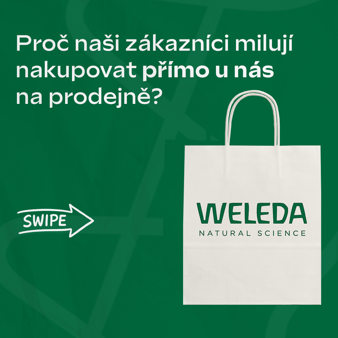 Weleda Facebook ad: Přijďte si doplnit zásoby do naší kamenné prodejny.