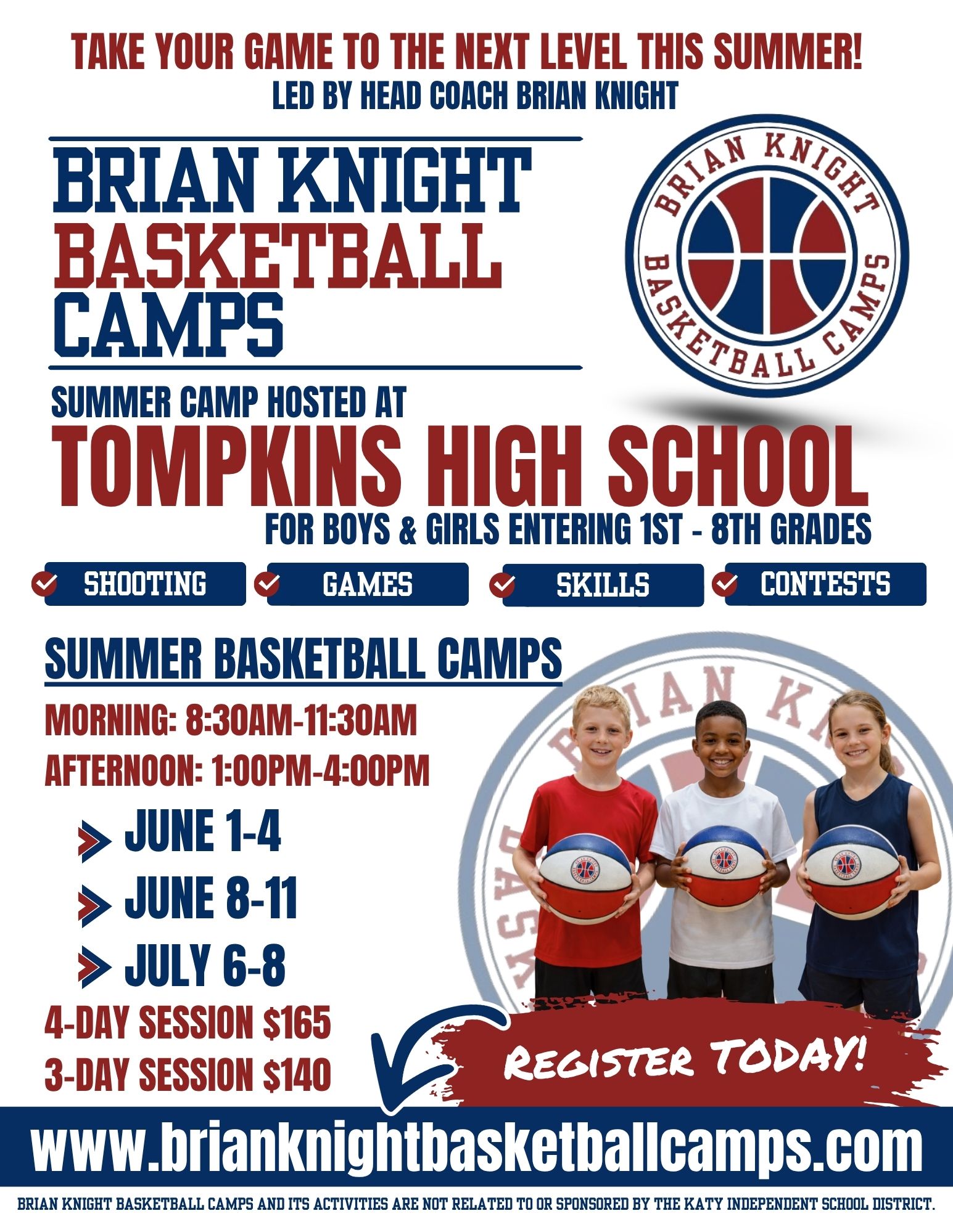 Brian Knight Basketball Camps Facebook ad: Summer Basketball Camp at Tompkins High School!