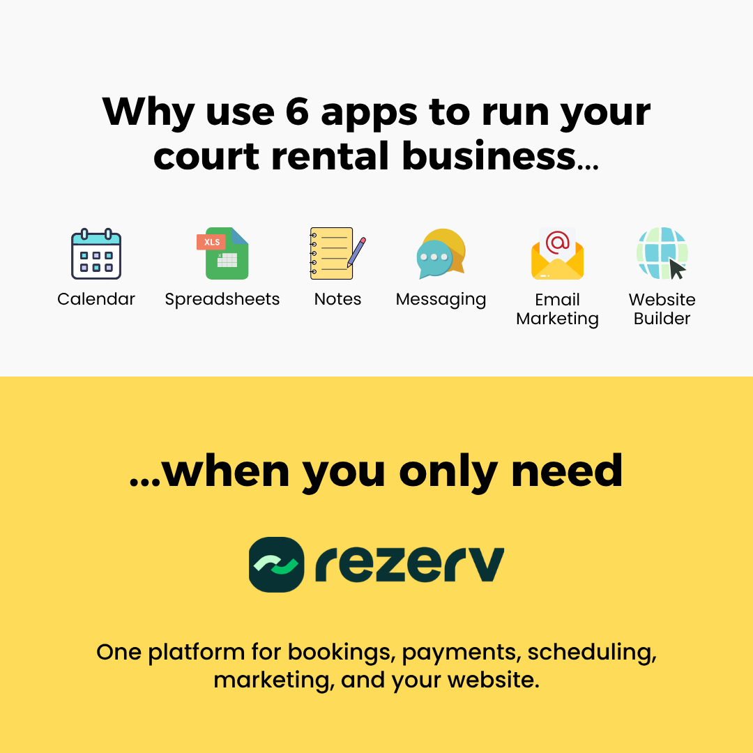 Rezerv Facebook ad: Launch Your Zero Admin Court Rentals in 24 Hours