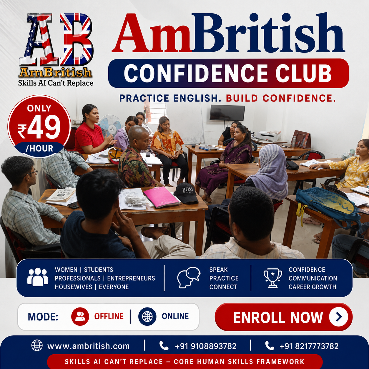 AmBritish Facebook ad: Join the Speak English Confidently Club for Just ₹49