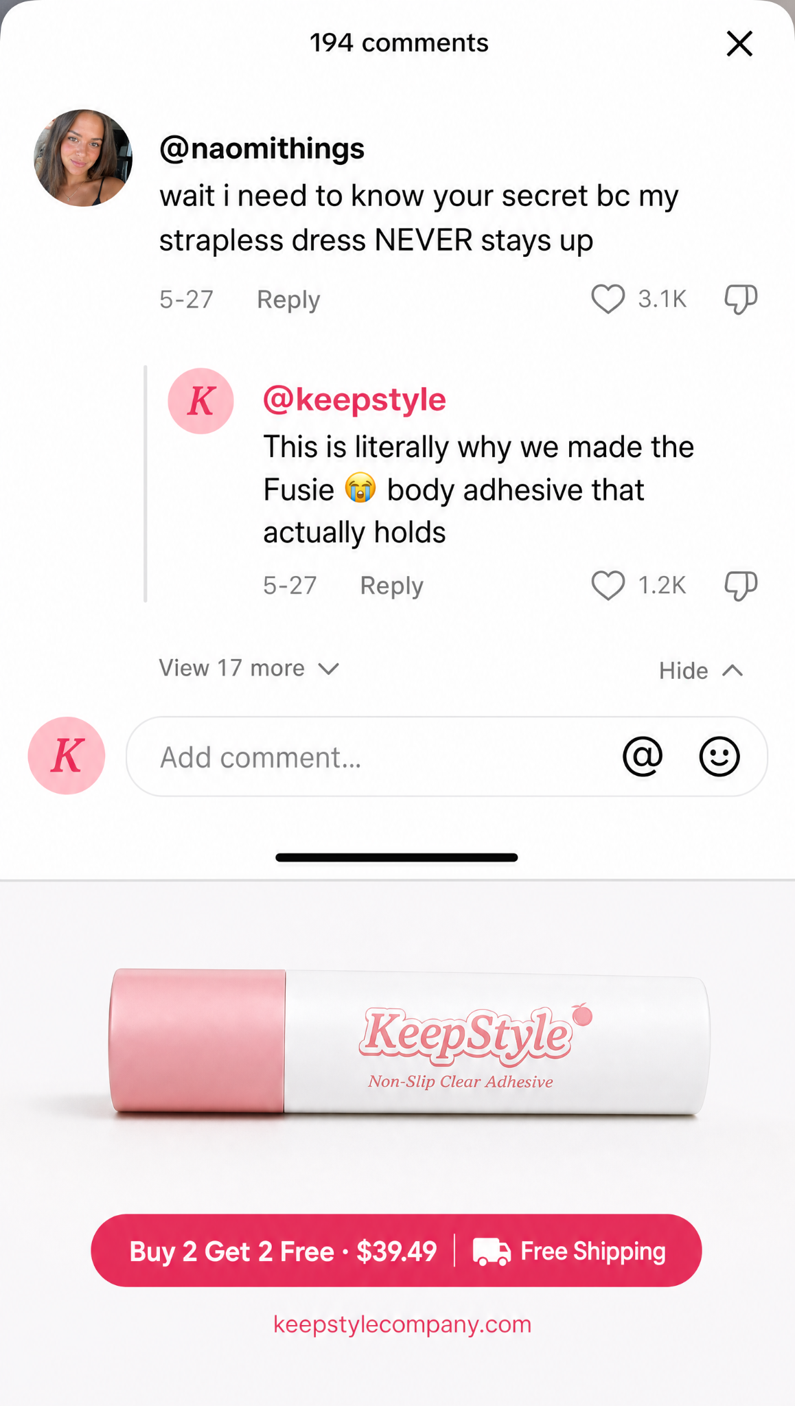 Fusie Facebook ad: Roll it on. Press. Forget about it.