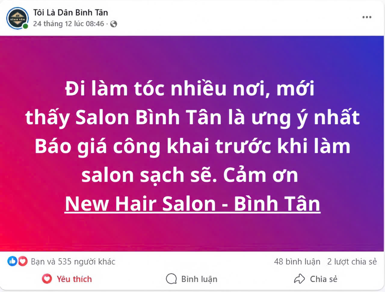 New Hair Salon - 270 Tên Lửa - Q. Bình Tân Facebook ad