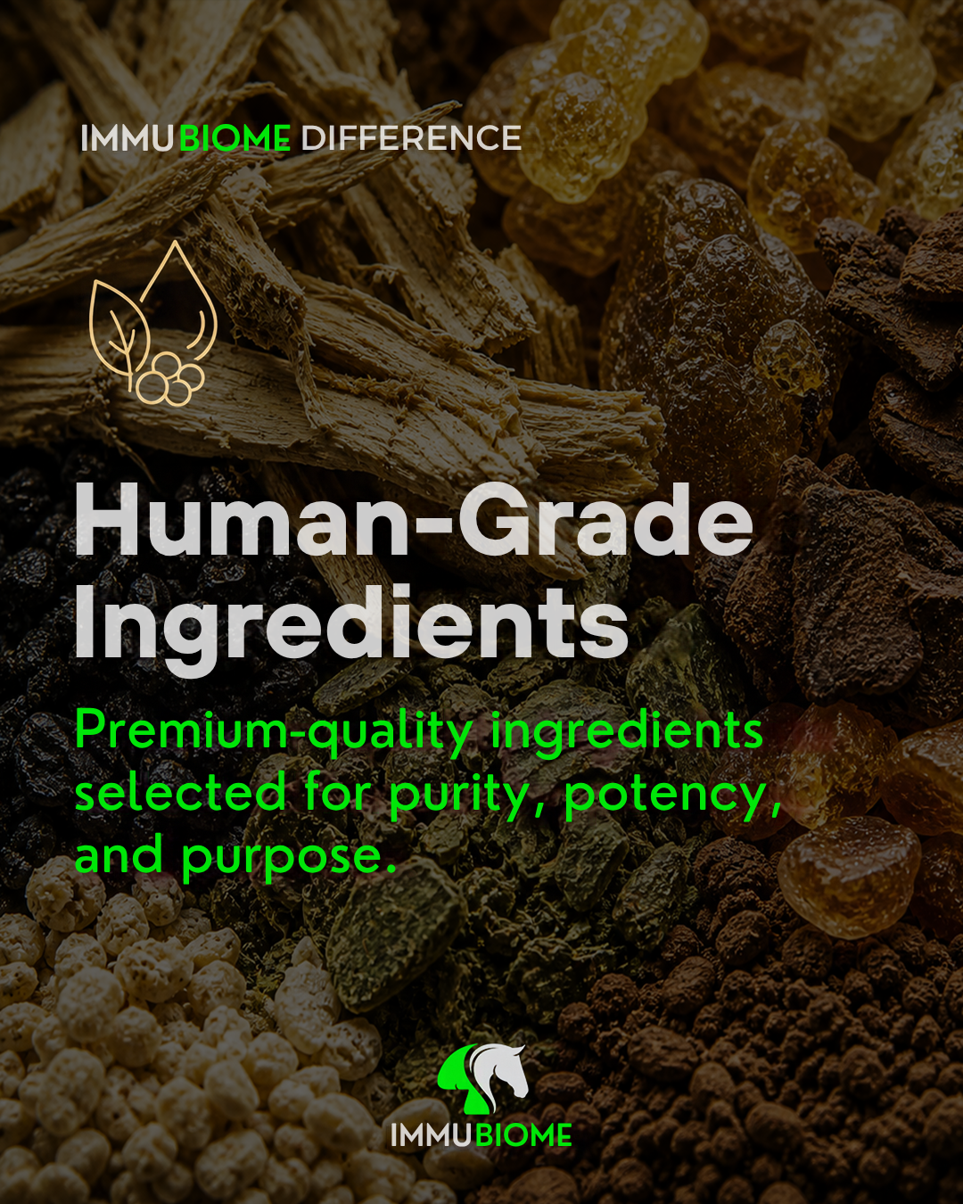 ImmuBiome Facebook ad: Human-grade ingredients