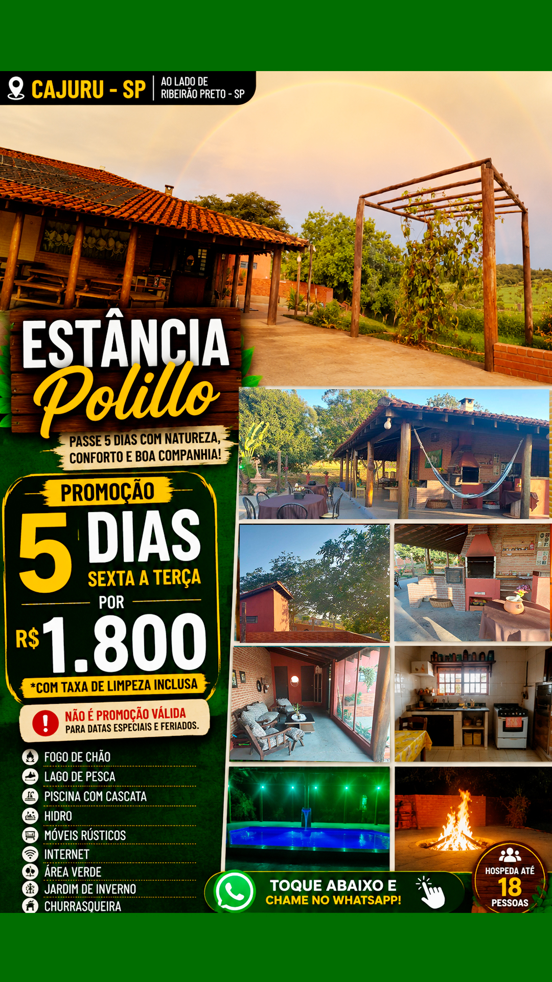 Estância Polillo Facebook ad: Hospedagem 5 dias R$ 1800 - Cajuru / Ribeirão Preto