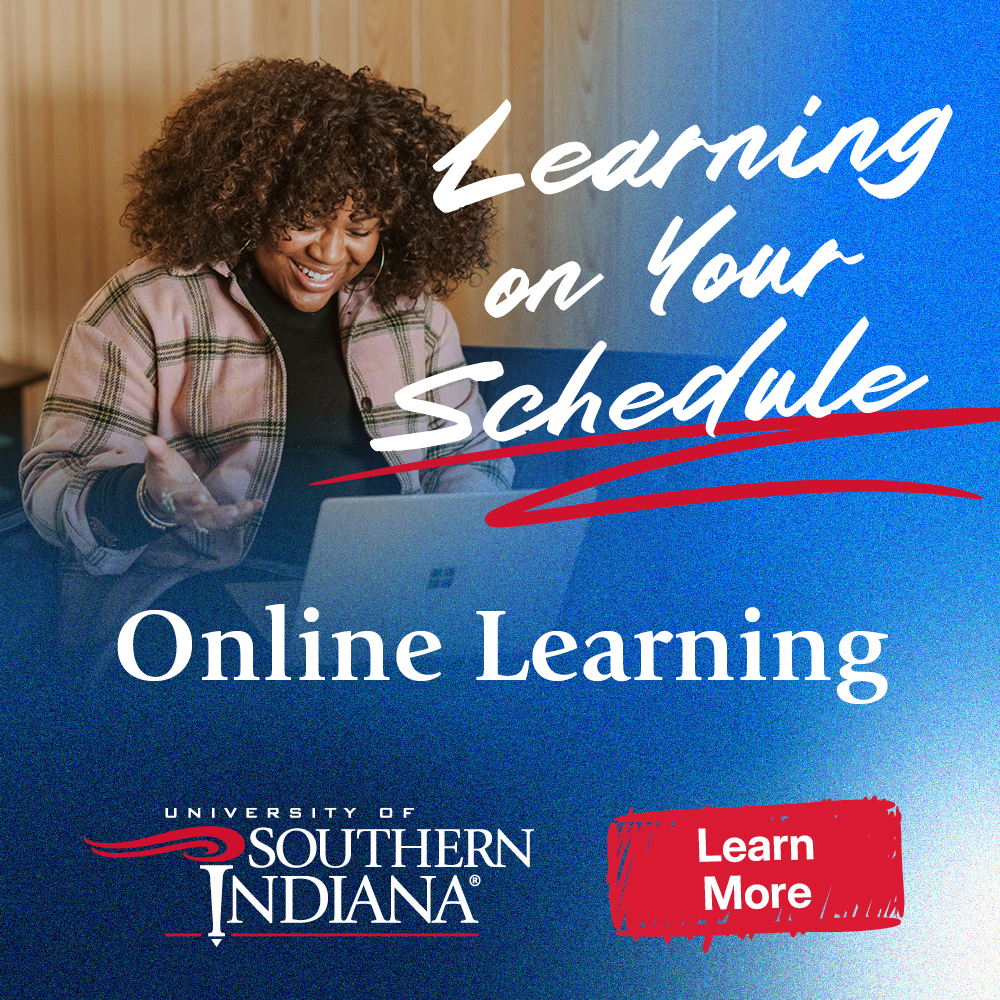 University of Southern Indiana Facebook ad: Learn Online, On Your Time