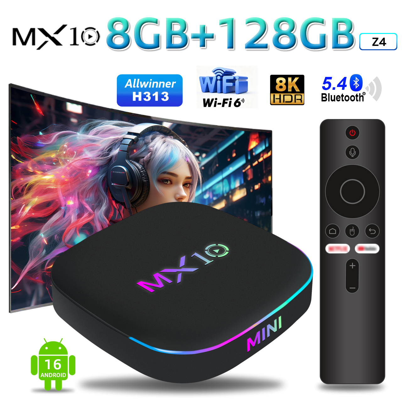 MX10 TV BOX Facebook ad: MX10 Z4 8+128GB smart TV box.