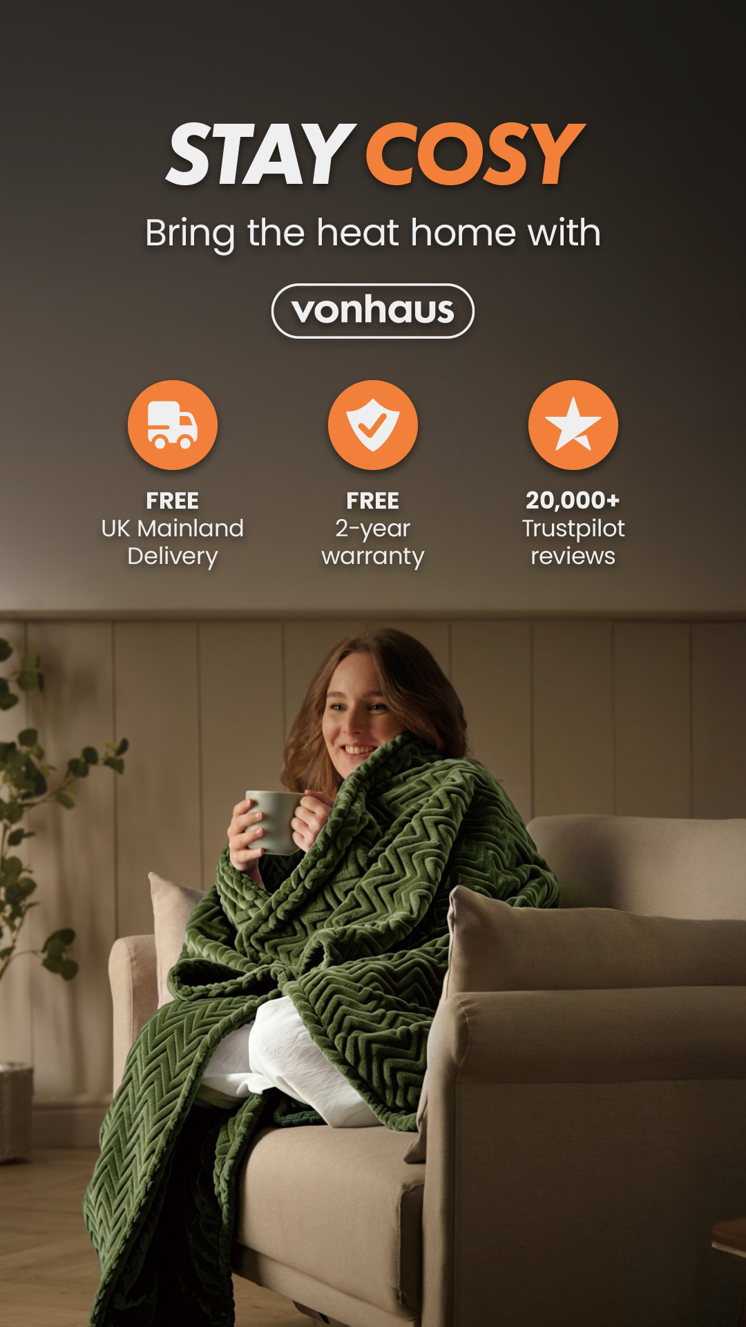 Vonhaus Facebook ad: Discover VonHaus Heated Throws