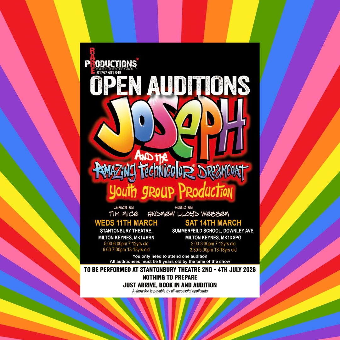 Rare Productions Facebook ad: OPEN AUDITIONS in Milton Keynes!