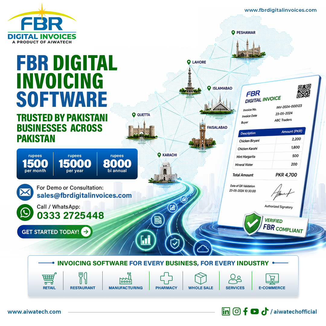 Aiwatech Facebook ad: FBR Digital Invoices, Starting from 1500/Month