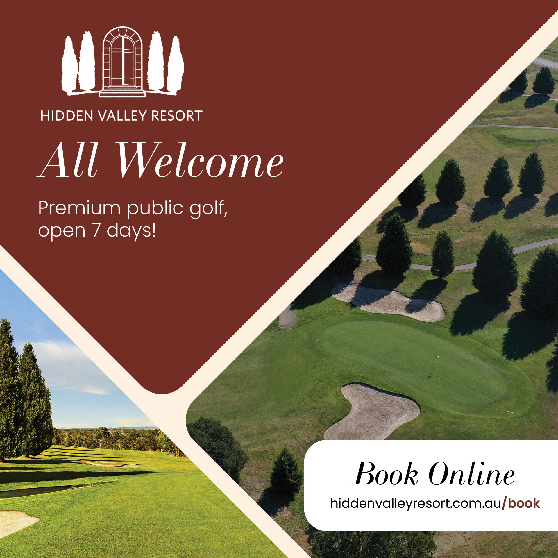 Hidden Valley Resort Facebook ad: Book your tee time online today, all welcome!