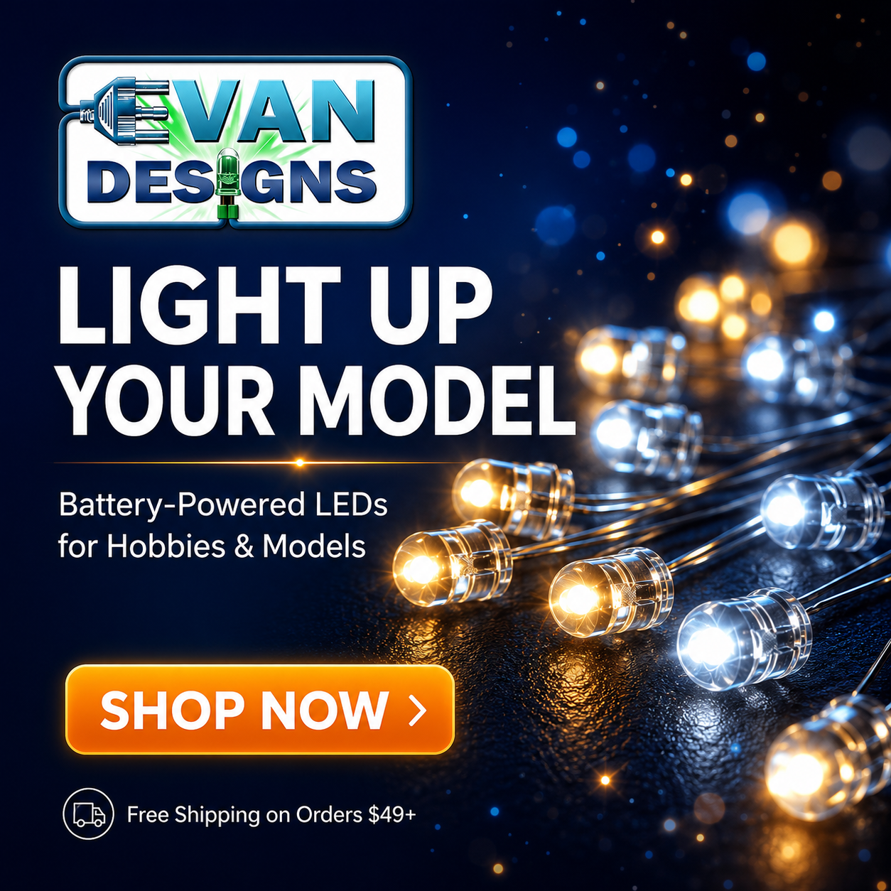 Evan Designs Facebook ad: Light Up Your Model Today