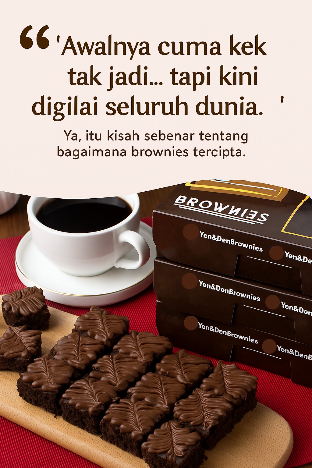 Yen & Den Brownies Facebook ad: SEJARAH YANG ANDA PERLU TAHU MENGENAI BROWNIES.