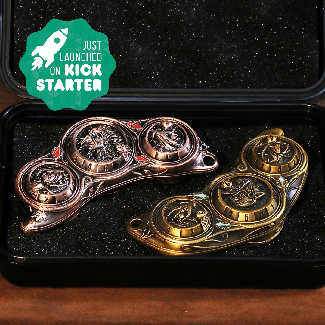 Tabletop Games Crowdfunding Projects Facebook ad: 6-in-1 Metal Rotating RPG Dice Artifact