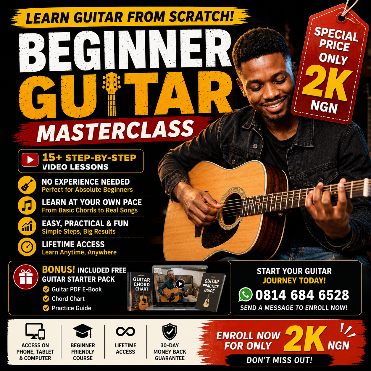 Yale Audio Engineering Home Facebook ad: Learn Guitar From Scratch for ₦2,000