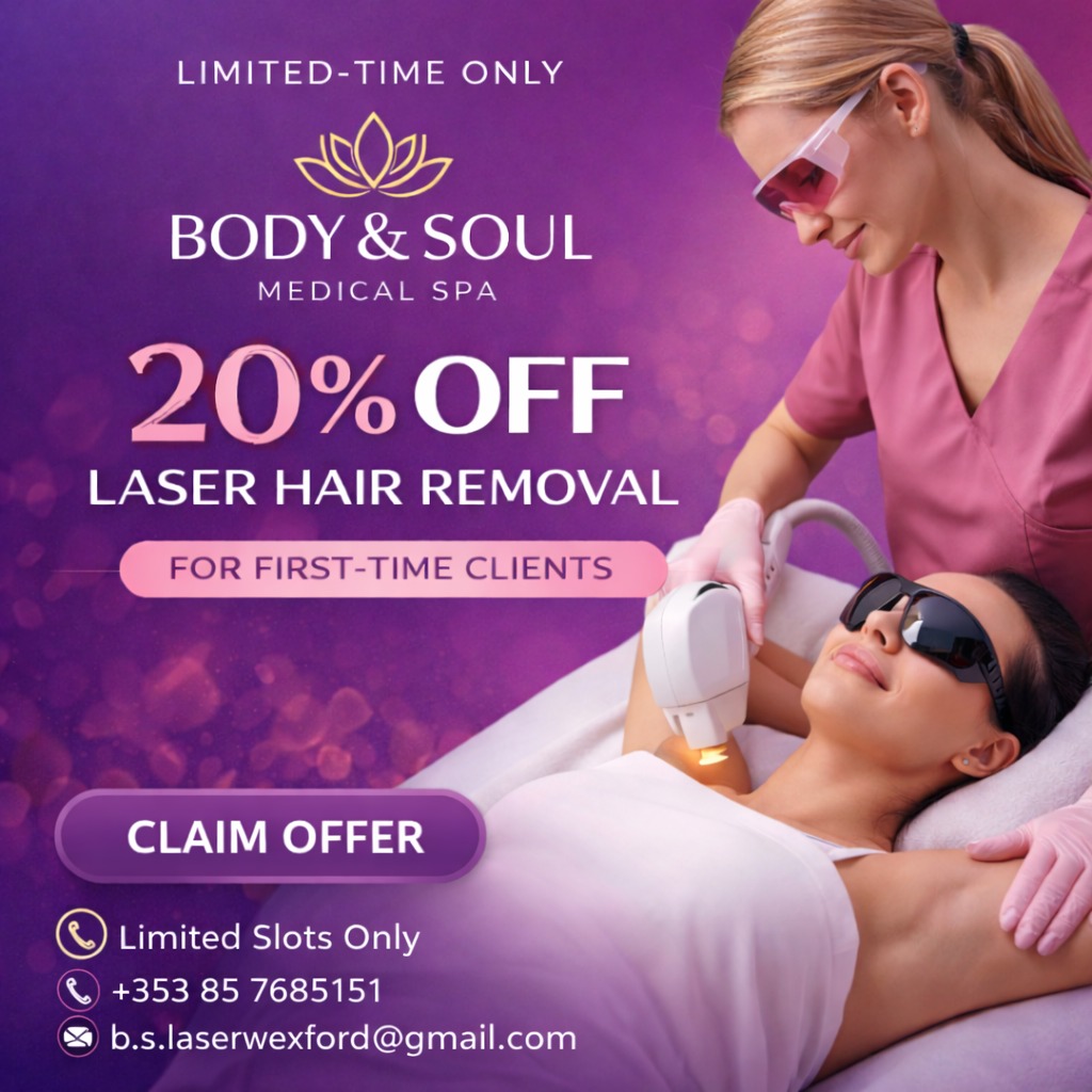 Body & Soul Wexford Facebook ad: 20% OFF Laser Hair Removal