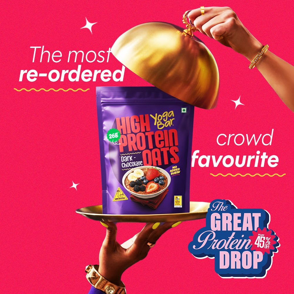 Yogabars Facebook ad: Flat 45% OFF High Protein Oats