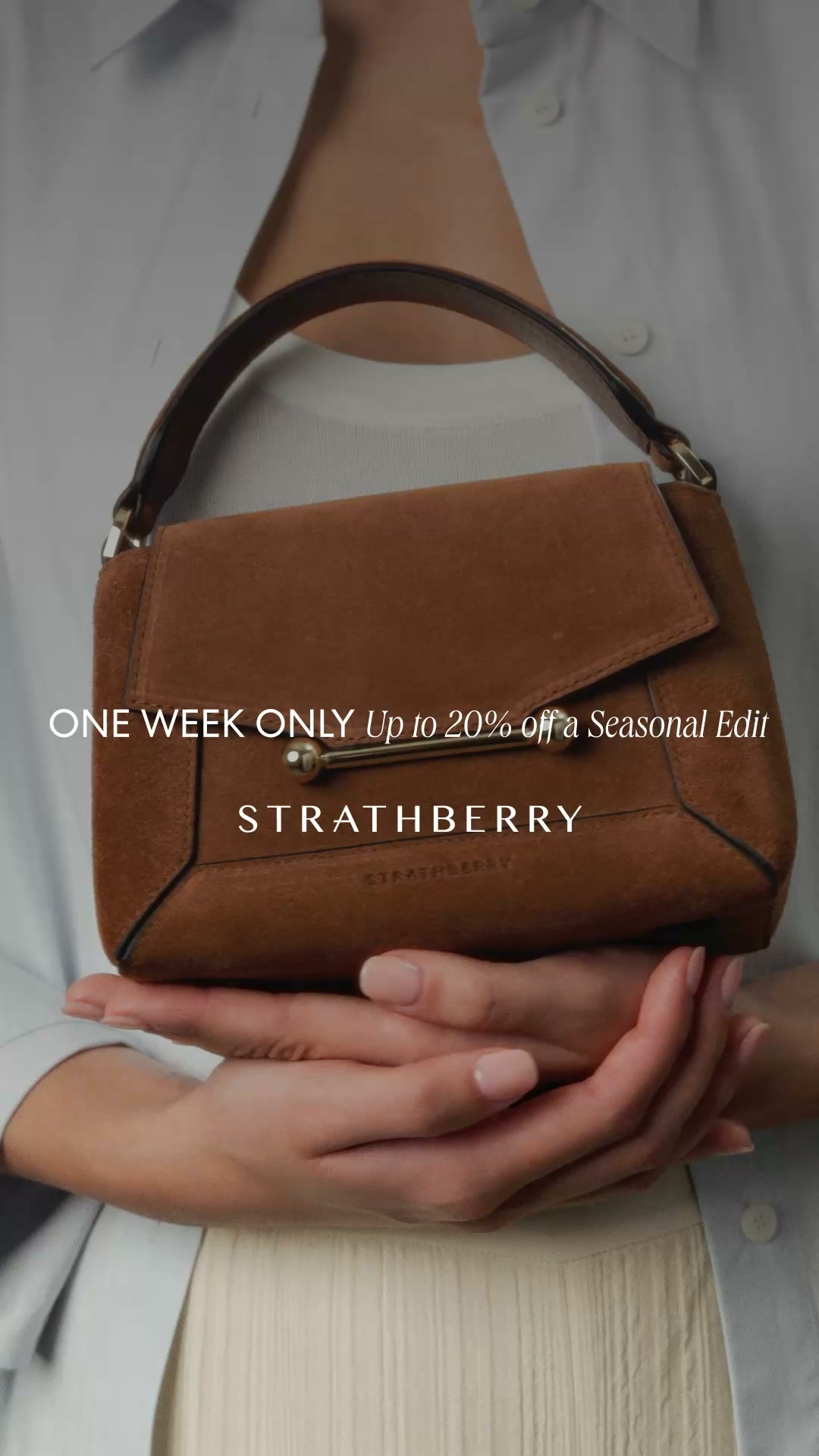 Strathberry Facebook ad: Enjoy up to 20% off select styles.